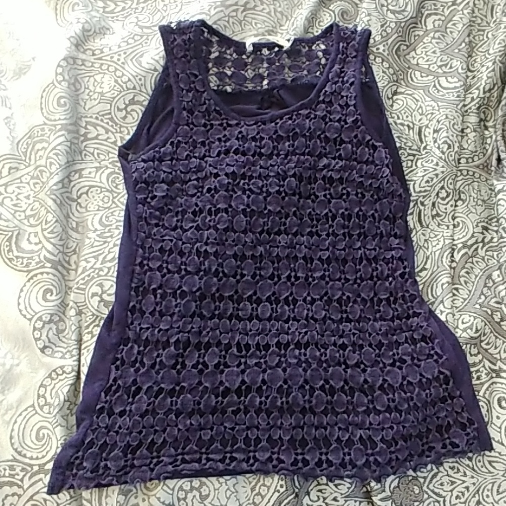 Blue blouse with knit detail.